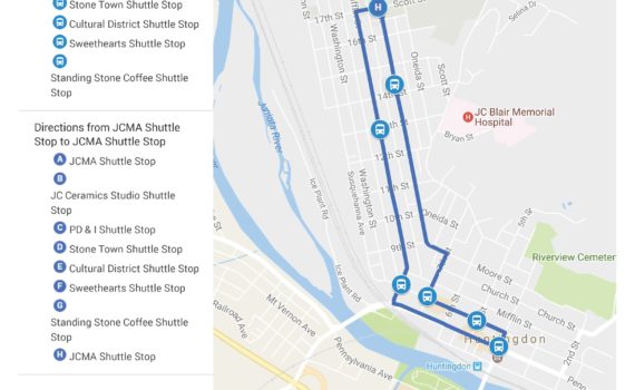 Map of shuttle for Art Walk Huntingdon